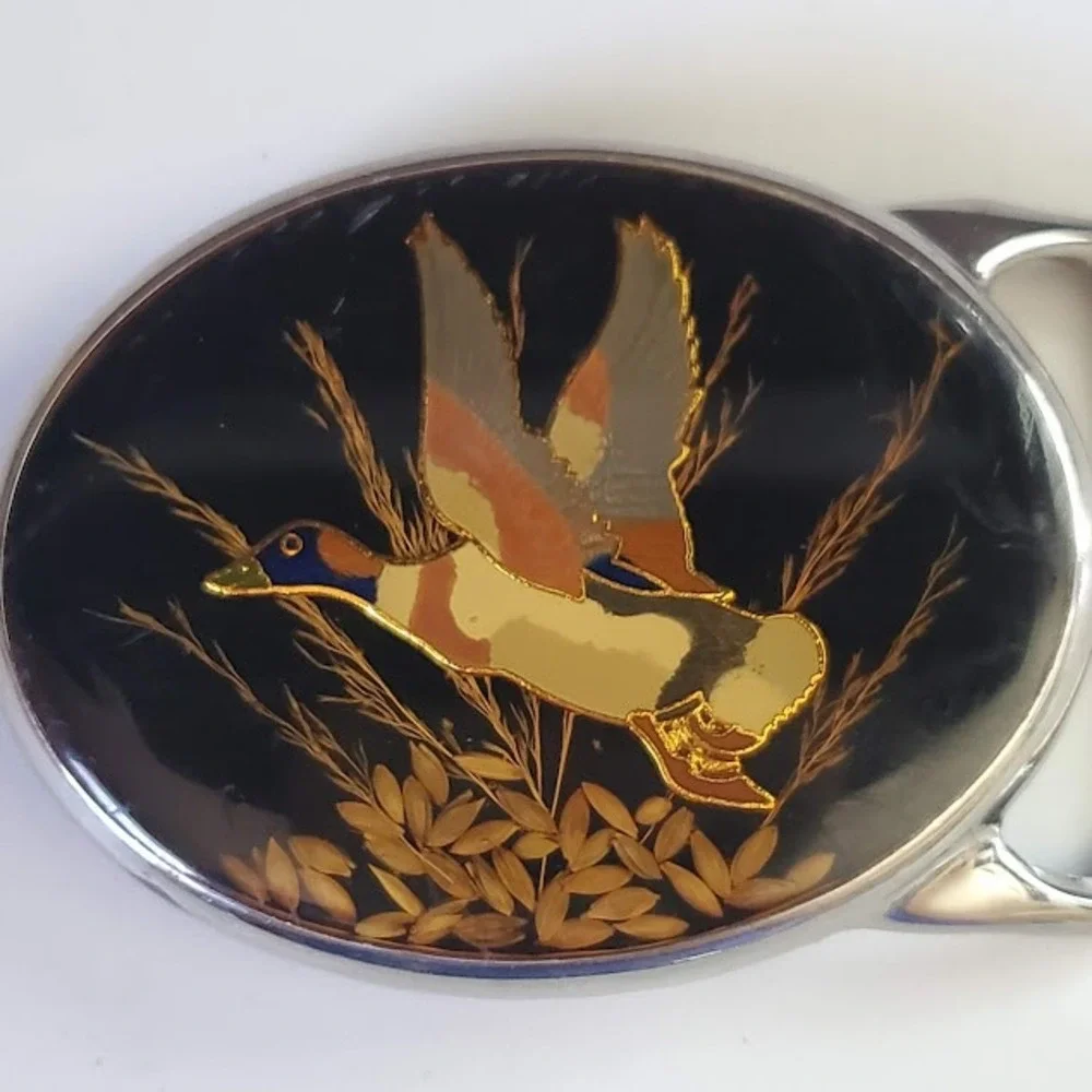 VON WEST Mallard Duck Belt Buckle Vintage Waterfowl Hunting Black Enamel
